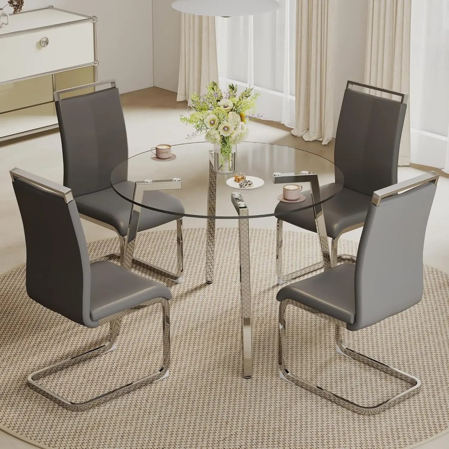 42”Round Dining Table Set for 4,