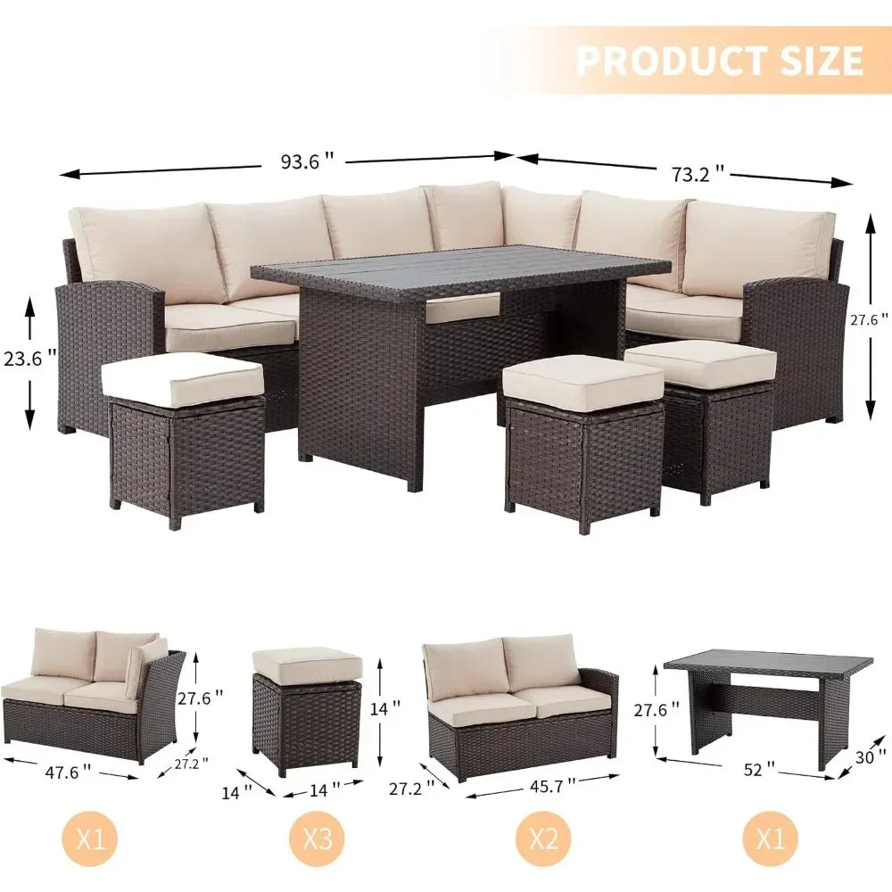 7 Pieces Patio Furniture Set, Outdoor Sectional Sofa