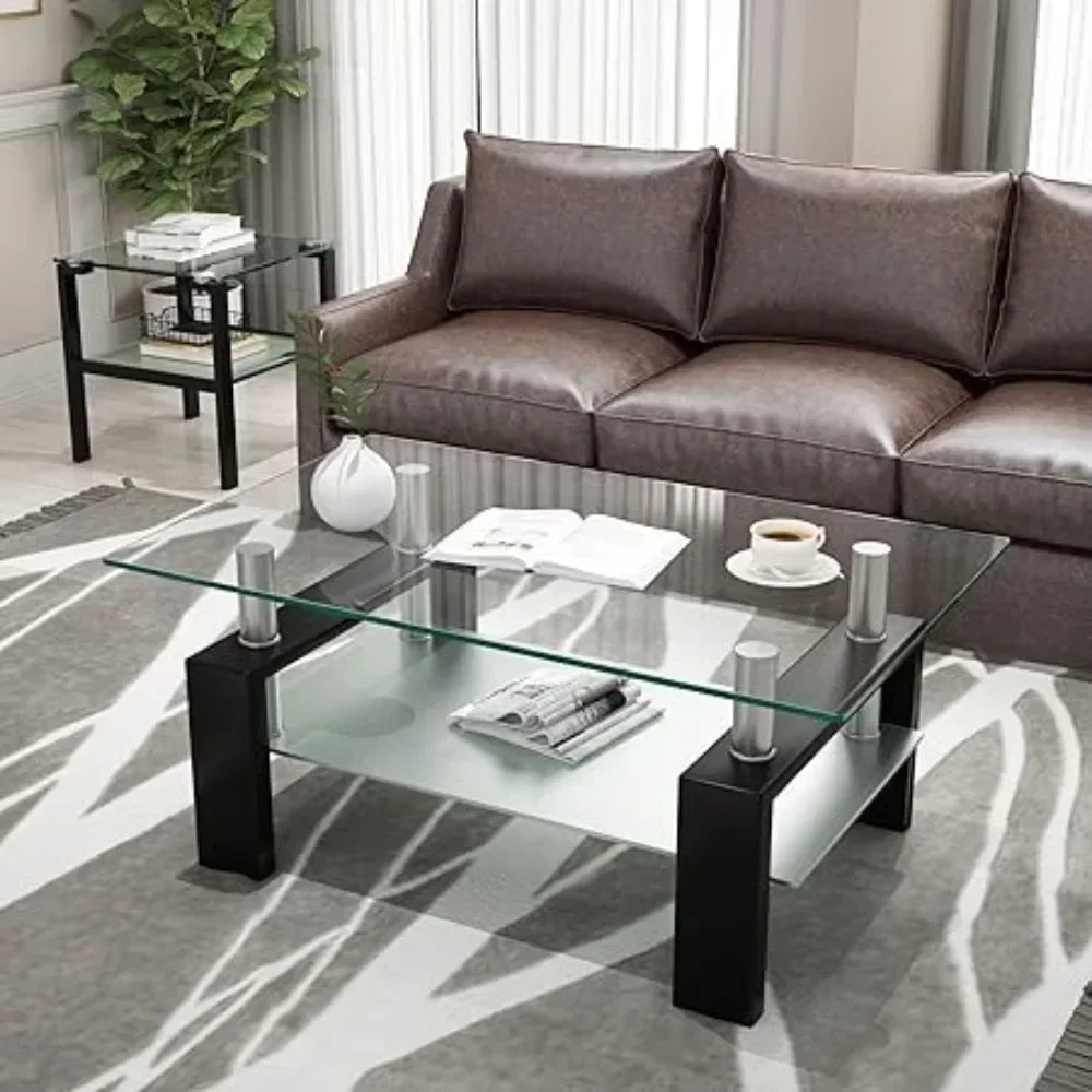 Rectangle Glass Coffee Table 2-Tier