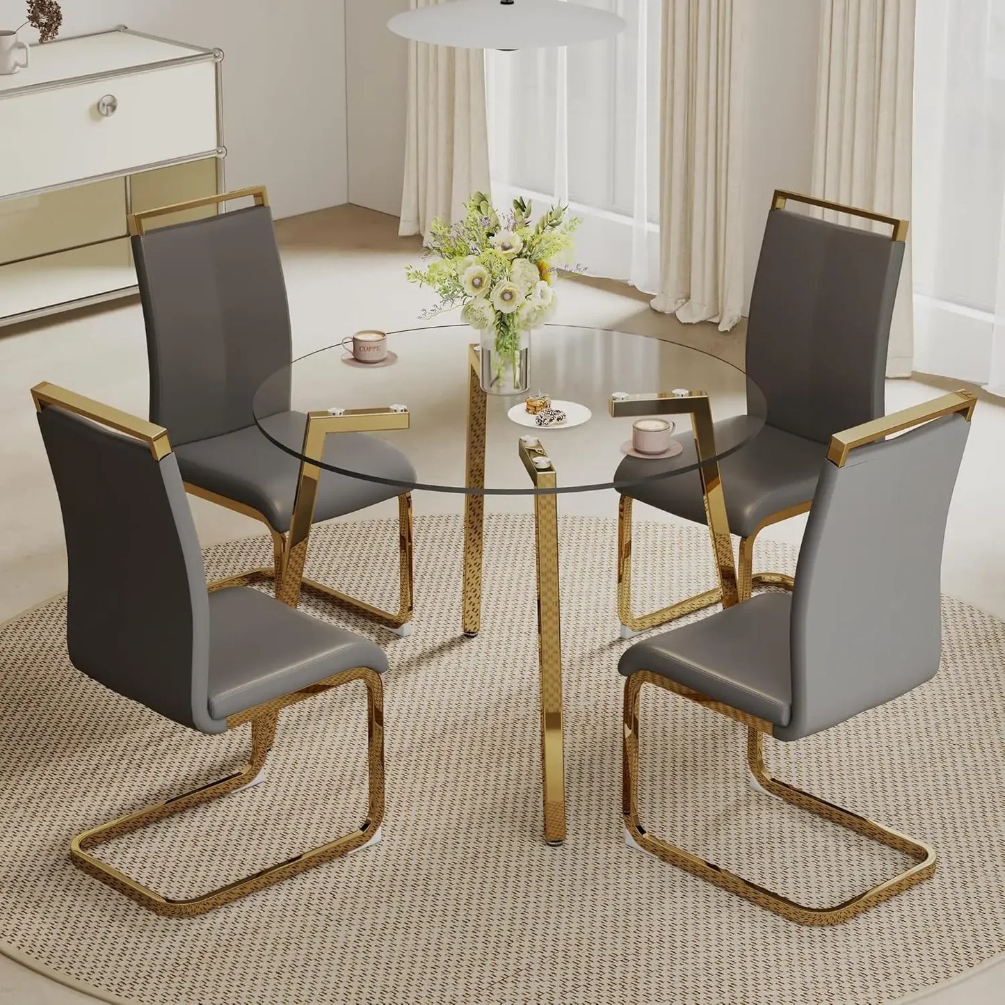 42”Round Dining Table Set for 4,